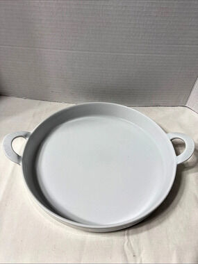 Pillivuyt France White Ceramic Round Baking Dish Loop Handles